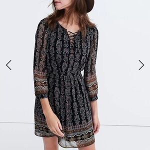 Madewell Lace Up Boho Burnished Floral Dress size 0